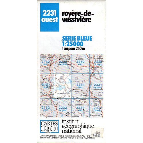 Carte Ign 2231 Ouest - Royère-De-Vassivière 1:25000