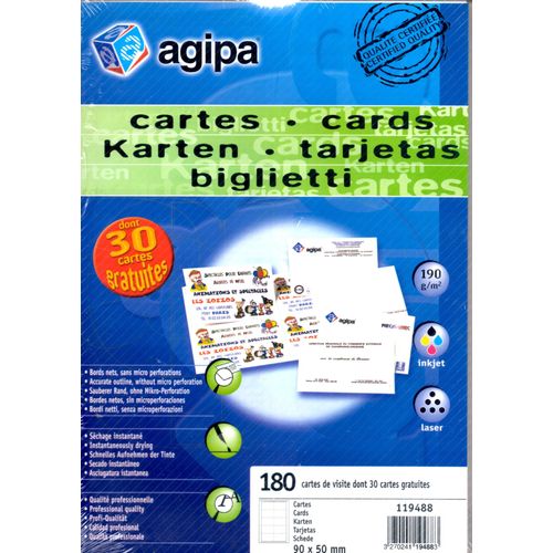 Agipa Pochette De 150 Cartes De Visite Bords Lisses 