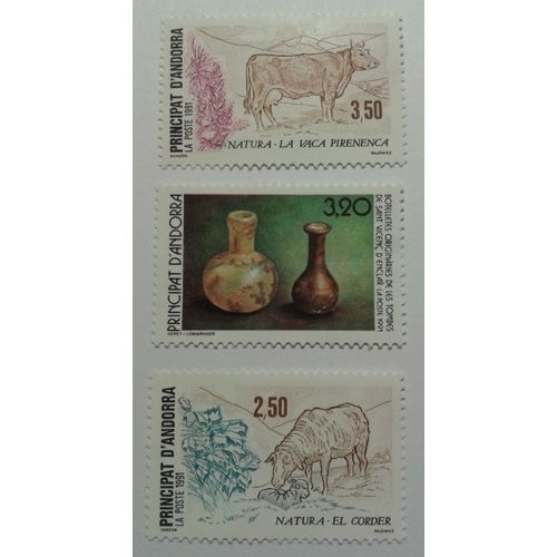3 Timbres Andorre 1991 Yvert Et Tellier N°404, 405 Et 406 Neufs**