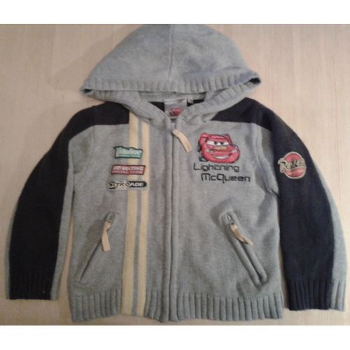 Sweat Chaud À Capuche 2 Poches Cars Coton Taille 3 Ans Gris Manches Noires