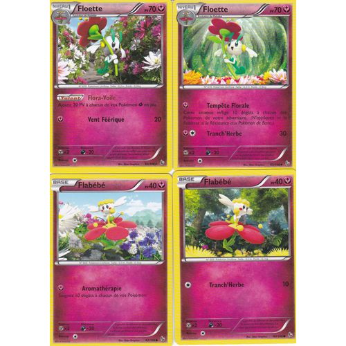 4 Cartes Pokemon Xy2 Étincelles - Floette 64/106 + Floette 65/106 + Flabébé63/106 + Flabébé 62/106