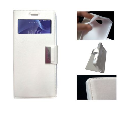 Kaeesi® Microsoft Nokia Lumia 435/ 435 Dual Sim: Etui Housse Coque Pochette Portefeuille View Cover Support Video Cuir Pu Blanc