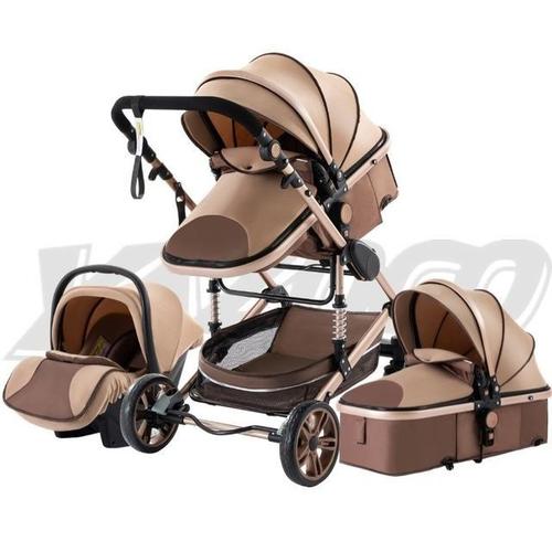 3 En 1 Poussette Combinée Canne Poussette Citadine Landau Nouveau-Né Portable Voyage Chariot Bébé Buggy Pliable Luxe Haut Paysage ( Beige)