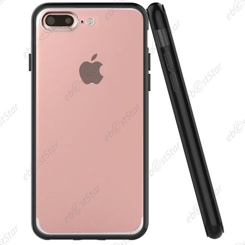 Ebeststar ® Etui Housse Coque Fusion Hybride Rigide Bumper + Vitre Anti Casse Film Écran Verre Trempé Pour Apple Iphone 7 Plus Écran 5,5", Couleur Transparent / Noir