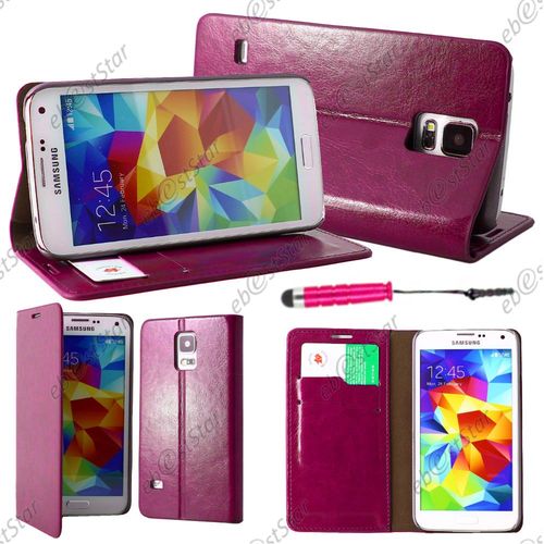 Ebeststar ® Pour Samsung Galaxy S5 G900f Et S5 New G903f Neo - Housse Coque Etui Portefeuille Folio Book Livre Pu Cuir + Mini Stylet, Couleur Rose