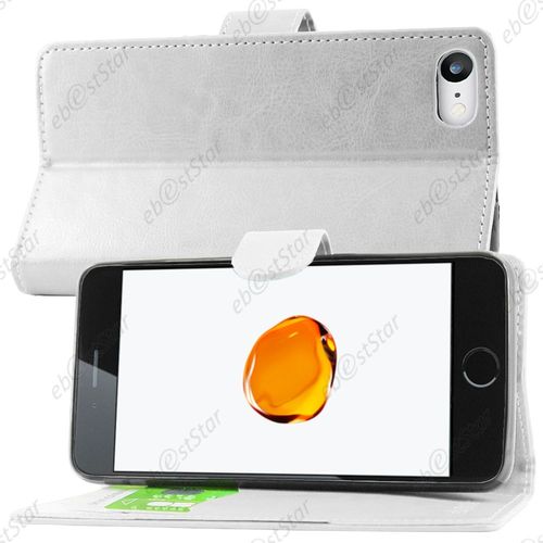 Ebeststar ®  Film Protection Écran En Verre Trempé + Etui Portefeuille Housse Coque Folio Book Livre Pour Apple Iphone 7 Écran 4,7", Couleur Blanc