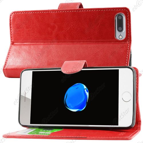 Ebeststar ®  Film Protection Écran En Verre Trempé + Etui Portefeuille Housse Coque Folio Book Livre Pour Apple Iphone 7 Plus Écran 5,5", Couleur Rouge