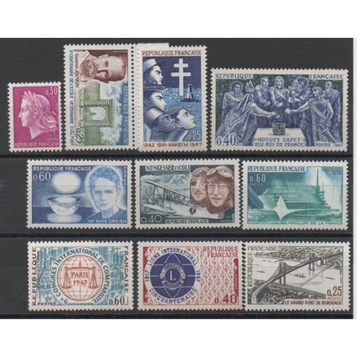 France 1967: Lot De 10 Timbres Neufs N° 1519,1523,1524,1527,1529,1532,1533,1534,1536,1537.