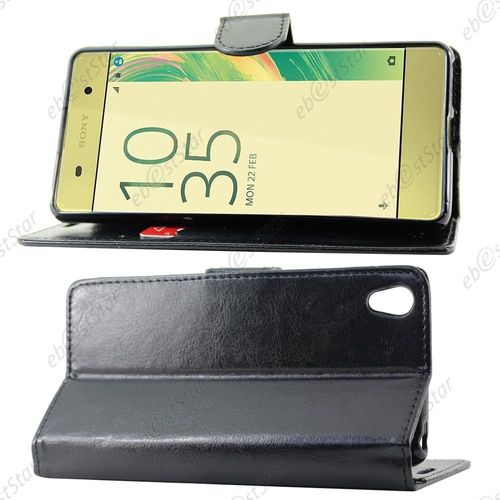 Ebeststar ®  Film Protection Écran En Verre Trempé + Etui Portefeuille Housse Coque Folio Book Livre Pour Sony Xperia Xa, Xa Dual, Couleur Noir