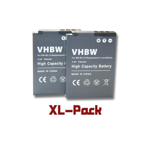 vhbw 2 x Li-Ion Batterie 700mAh (3.6V) pour appareil photo, caméscope Nikon CoolPix S1000, S1000pj, S1100, S1100pj, S1200, S1200pj, S31 comme EN-EL12.