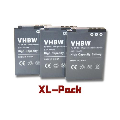 vhbw 3 x Li-Ion Batterie 700mAh (3.6V) pour appareil photo, caméscope Nikon CoolPix S9100, S9200, S9300, S9400 comme EN-EL12.