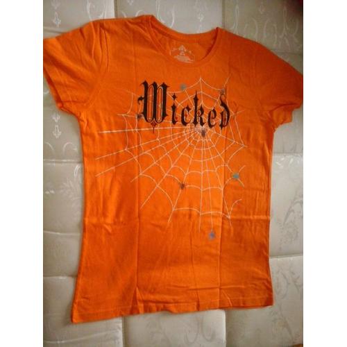 T-Shirt Orange Manches Courtes Halloween "Wicked" Taille L 100% Coton