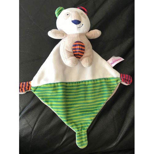 Doudou Koala Panda Mouchoir Blanc Vert Pommette 28cm