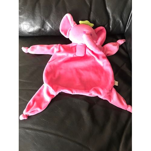 Doudou Plat Éléphant Rose Sabiluc Luc Et Lea Couronne Verte 30cm