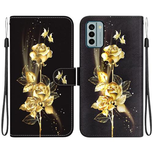 Étui Pour Nokia G22 Cuir Pu Fermeture Magnétique Portefeuille Fleur Papillon Peinte Fentes Pour Cartes - C4