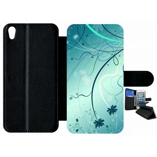 Etui À Rabat Xperia Xa - Abstrait Turquoise Fleur - Simili-Cuir - Noir