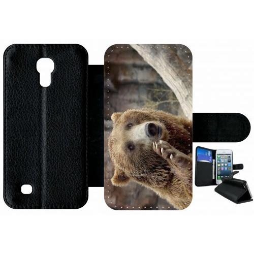 Etui À Rabat Samsung I9190 Galaxy S4 Mini - Gros Ours Brun - Simili-Cuir - Noir