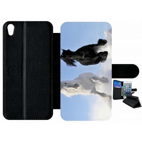 Etui À Rabat Xperia Xa - Chevaux Blanc Et Noir Dans La Neige - Simili-Cuir - Noir