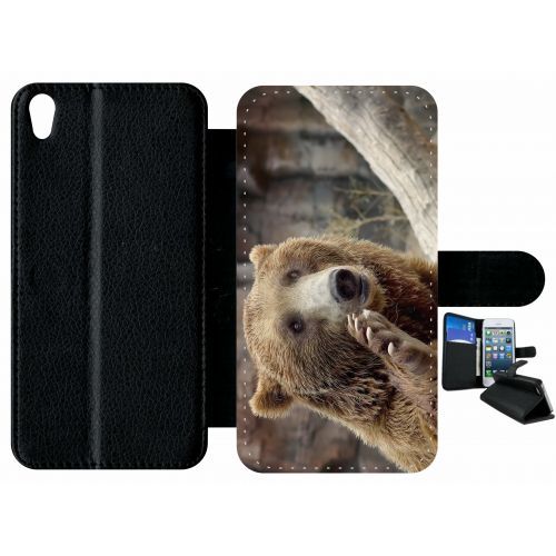 Etui À Rabat Xperia Xa - Gros Ours Brun - Simili-Cuir - Noir