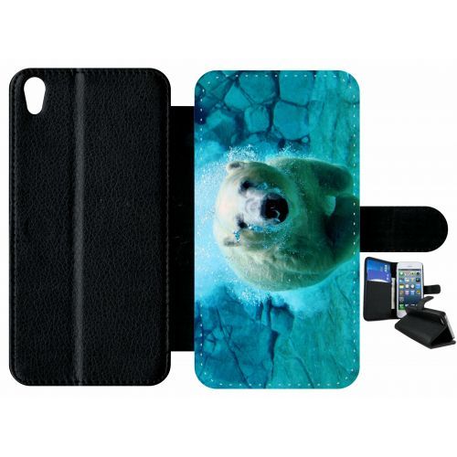 Etui À Rabat Xperia Xa - Gros Ours Blanc Plongee - Simili-Cuir - Noir