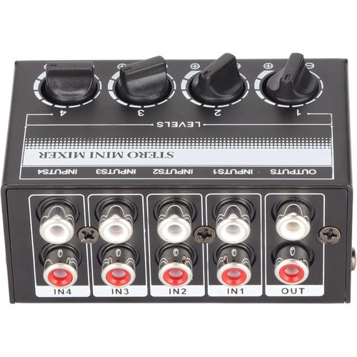 CX400 Mini Mixeur Audio Stéréo, Mixeur Passif Portable 4 Canaux, Entrées RCA Sorties Contrôles de Volume Séparés pour Studio D'enregistrement Console Scène Petit Club