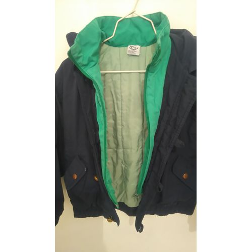 Blouson Enfant Avec Capuche Bleu Marine Et Vert