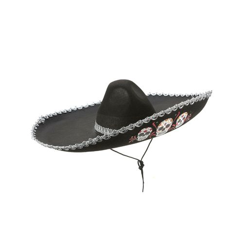 Sombrero Noir Dia De Los Muertos, Finitions Argentées Adulte Taille Unique