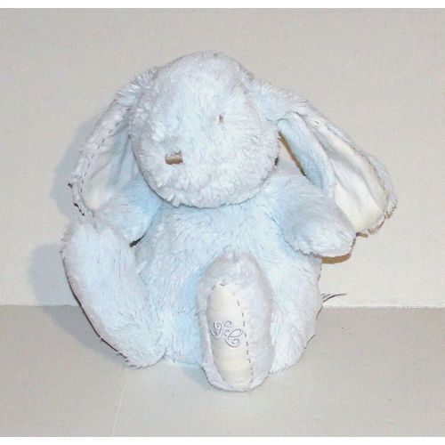 Doudou Lapin Bleu Et Blanc Tartine Et Chocolat 23 Cm