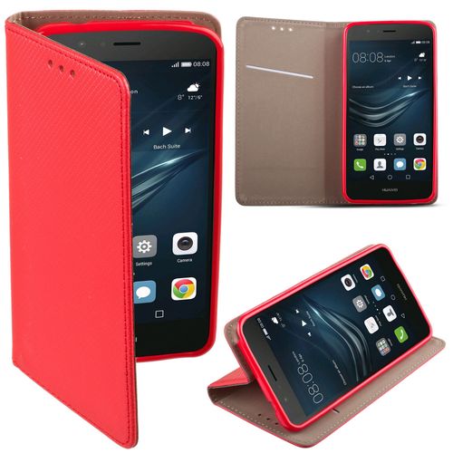 Coque Huawei P9 Lite A Rabat Rouge - Housse Étui Fin Smart Magnétique De Moozy® Avec Stand Pliant Et Support De Téléphone En Silicone