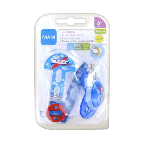 Mam Kit Sucette Silicone Anatomique Décor Classique +6 Mois + Attache-Sucette Réglable