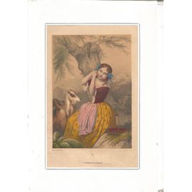 Lithographie En Couleurs Xixème.-La Corbeille De Cerises".