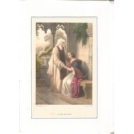 Lithographie En Couleurs Xixème. "La Voix Du Cloître".