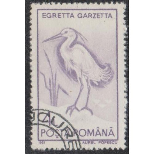 Timbre De Roumanie N°3927 Y&t 4 L. Mauve Faune Oiseaux Egretta Garzetta