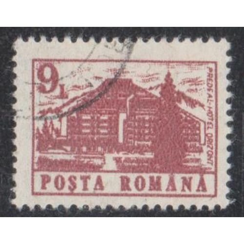 Timbre De Roumanie N°3955 Y&t 9 L. Brun Carminé Série Courante Hôtels Et Auberges Hôtel "Orizont" À Predeal