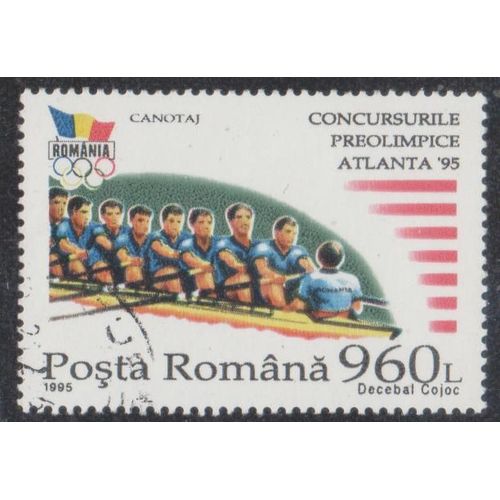 Timbre De Roumanie N°4301 E Y&t 960 L. Multicolore Émission Pré-Olympique Des Jeux D'atlanta Disciplines Olympiques Aviron