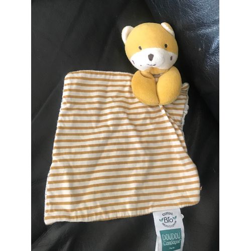 Doudou Peluche Ours Marron Et Blanc Rayé Mouchoir Coton Bio Doudou Et Compagnie 22cm