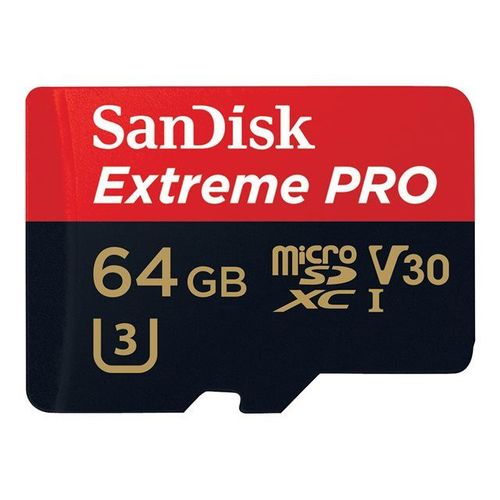SanDisk Extreme Pro - Carte mémoire flash (adaptateur microSDXC vers SD inclus(e)) - 64 Go - Video Class V30 / UHS-I U3 - microSDXC UHS-I