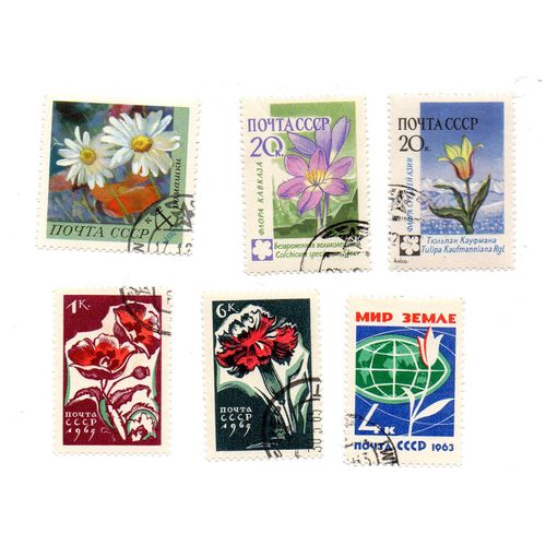 Russie- Lot De 6 Timbres Oblitérés- Fleurs Diverses