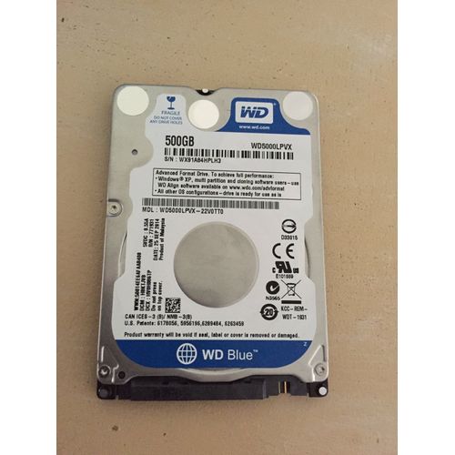 WD Blue Mobile WD5000LPVT Disque dur interne 2.5'' SATA II 5400 tours/min Mémoire cache 8Mo 500 Go