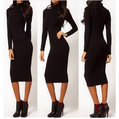 Robe Crayon Noire Col Montant Manche Longues T38/40