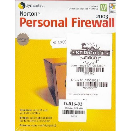 Norton Personal Firewall 2003 - (V. 6.0) - Version Boîte - 1 Utilisateur - Cd - Win - Français)