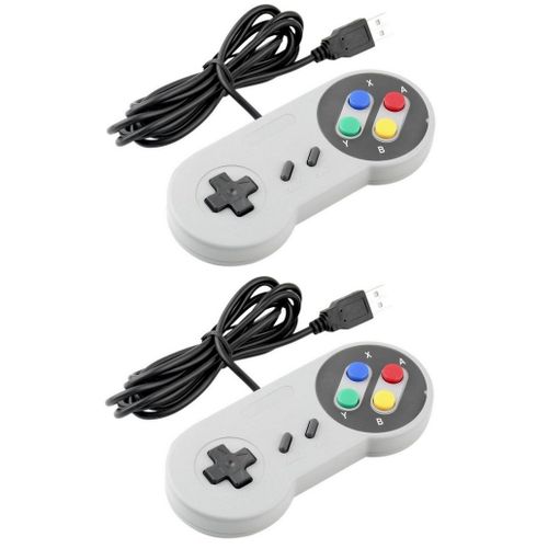 Lot De 2 Manettes Super Nintendo Snes À Connexion Usb Pour Pc/Mac (Retro Gaming, Emulateur, Gamer...)