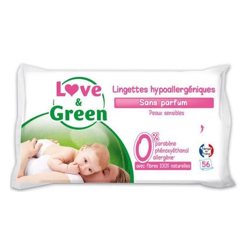 Love & Green Lingettes Bébé Sans Parfum Hypoallergéniques 0% X56