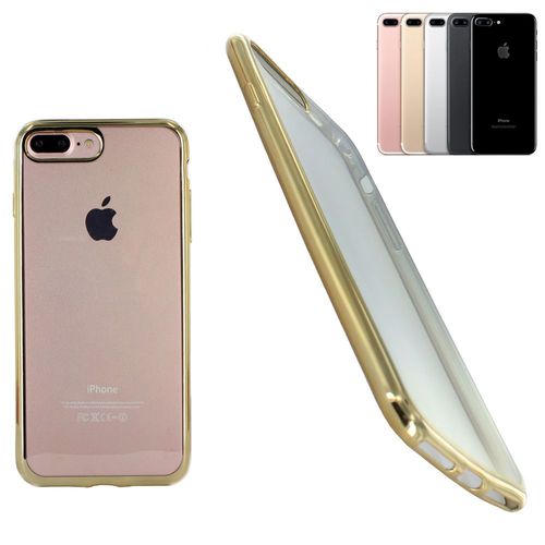 Housse Silicone Ultra Slim Transparente Avec Contour Or Semi Rigide Pour Apple Iphone 7 Plus