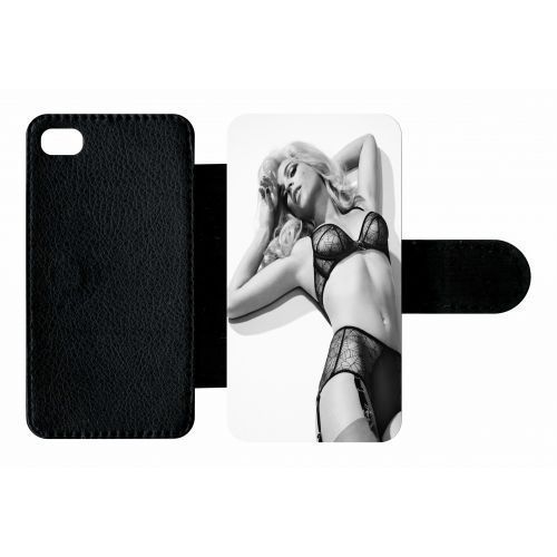 Etui A Rabat - Femme Sexy Noir Et Blanc - Compatible Avec Apple Iphone 4s - Simili-Cuir - Bord Noir