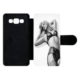 Etui A Rabat - Femme Sexy Noir Et Blanc - Compatible Avec Samsung Galaxy A5 (2015) - Simili-Cuir - Bord Noir