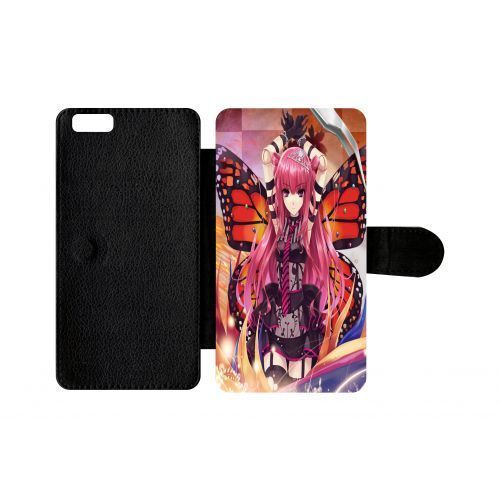 Etui A Rabat - Fille Manga Rose - Compatible Avec Apple Iphone 6s+ - Simili-Cuir - Bord Noir