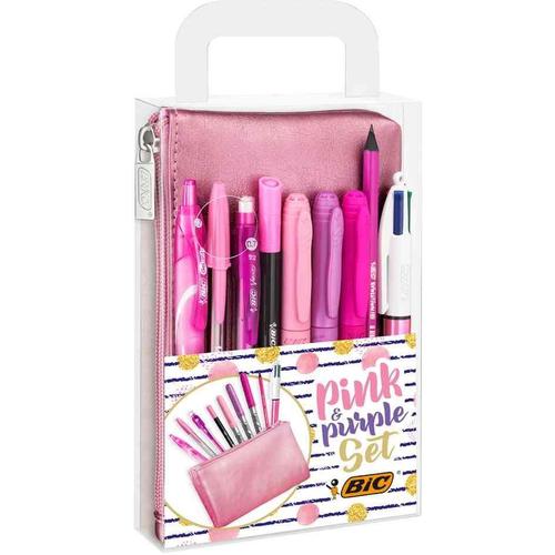 Bic Kit D'écriture "Pink & Purple" Avec Trousse, 10 Pièces