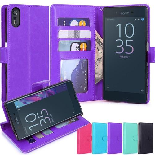 Xperia Xz  Housse  Coque Etui De Luxe  Portefeuille Porte Carte Sony Xperia Xz - Housse Luxe Violet