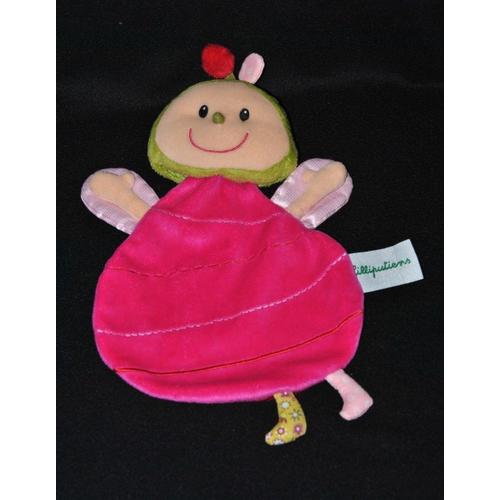 Peluche Doudou Marionnette Coccinelle Lilliputiens Poupée Rose Vert Plat